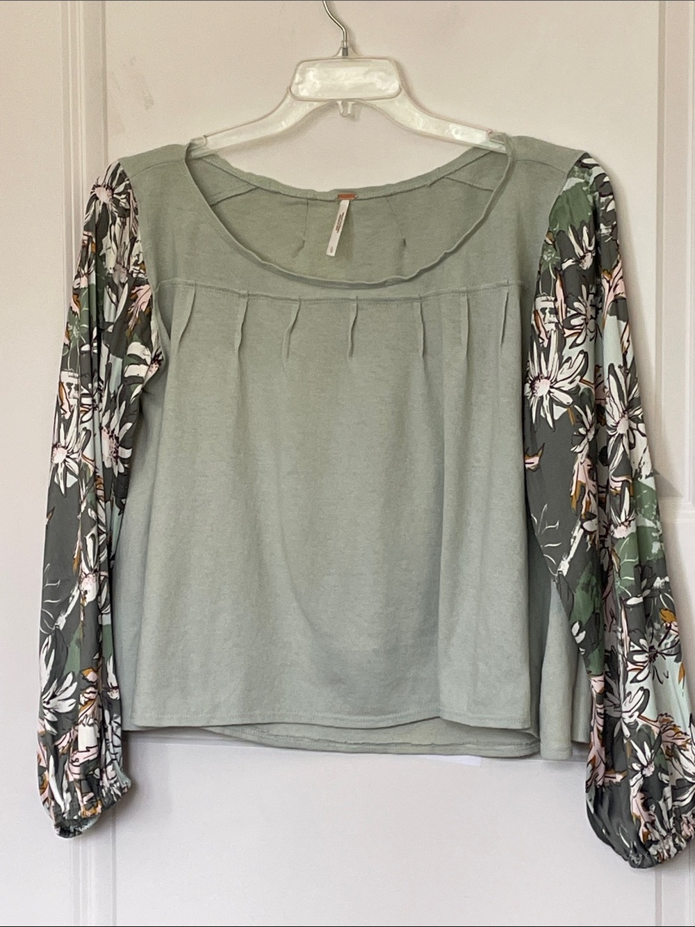 Free People Picking Petals Top Sage Green Combo Large Pintuck Fairy Garden - Picture 3 of 6